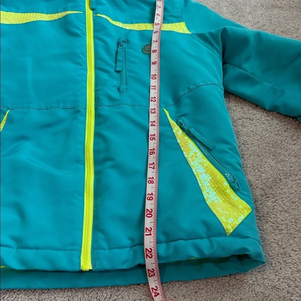 Athletech Girls Teal and Neon Yellow Sequin WinterJacket Size L (10/12)
